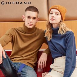 blusa de frio UK - Giordano Men Sweater Turtleneck Knitted Sweater Men 100% Cotton Slight Stretechy Soft Blusa De Frio Masculino 01059858 LY191202