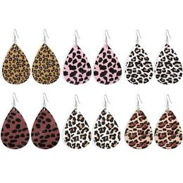 Leopard Grain Leather Earrings for Women Two-Side Print Eardrop 6 Styles Alloy Ear Hook Bohemian Statement Earrings Women Lady Jewellery