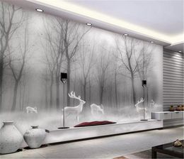 Papier Peint Mural Nordic Forest Wapiti Bois Abstrait Noir Et Blanc Paysage Décoration De La Maison Salon Revêtement Mural Papier Peint