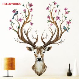 DIY Plum Flower Deer Art Sticker Bedroom Home Decoration Vinyl Wall Sticker Waterproof Rural Wallpaper All match style