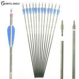 Archery Pure Carbon Arrow 28/30/31-Inch ID 6.2mm Shaft with Replaceable Arrowhead for Recuve Compound Bow Arrow Hunting Shooting