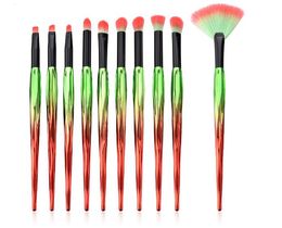 high end makeup brushes set UK - Beauty Tools 10pcs high quality makeup brushes set Fan brush eye shadow brush High-end Red and green plastic handle