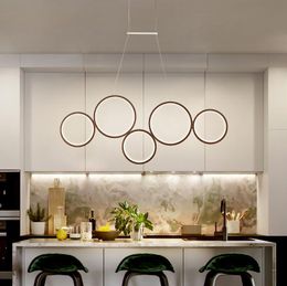5/3 Circle Rings LED Pendant Lights White/Brown Finished Aluminium Chandelier Lighting For Living Room Dining Room Bar Home Deco