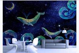 Custom Nordic HD Starry Whale Waves Mural Wallpaper Kids Room Bedroom Home Decor Background Wall Paintings For Walls 3 d