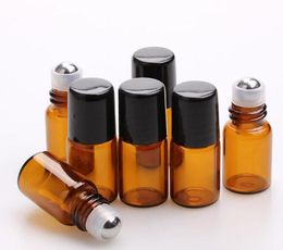 600pcs/lot Empty Mini 2ml Amber Roll on Glass Bottles Essential Oil Liquid Perfume Bottle With Metal Roller Ball