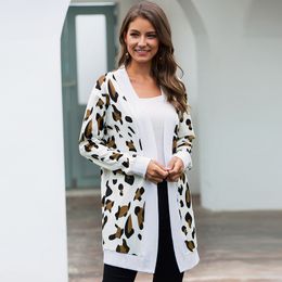 New Trench coat women jacket 2019 long v-neck cardigan hot style casual leopard print coats ropa mujer vestidos NX1613