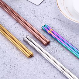 Glossy Titanium Plated Chopsticks Reusable Stainless Steel Chopsticks Length 23cm Dishware Antiskid Household Metal Chinese Gift