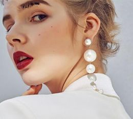 Wholesale- european-style long imitation pearl beaded eardrop in autumn 2019, the big earring for women with fashionable personality