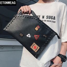 Factory wholesale men handbag cool decoration mens bag personality rivet punk hand bags casual leather fashion handbags