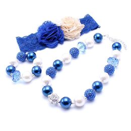 Navy Blue Colour Necklace&Bracelet Headband 3PCS Set Birthday Party Gift Toddlers Girls Bubblegum Baby Kids Chunky Necklace Jewellery