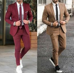 Handsome Men Wedding Tuxedos Burgundy/Khaki Groom Tuxedos Popular Men Blazer 2 Piece Suit Prom/Dinner Jacket (Jacket+Pants+Tie) 1622