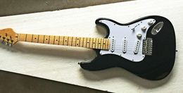 Top quality FDST-1001 Black Colour solid body with white pickguard maple fretboard electric guitar , Free shipping