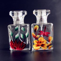 New Arrival 30ml Thick Glass Perfume Bottles with Hand Painted Flower Decoration Empty Spray Glass Bottle Refillable