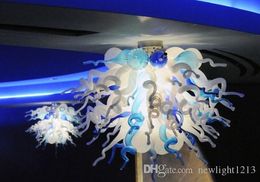 European Style Style Unique Designed Blown Glass Ceiling Chandelier White and Blue Modern Chandeliers LED Light Source