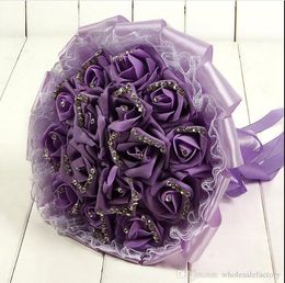 Foam Rose Wedding Bridal Bouquets Handmade Flowers Artificial Rose Crystals Wedding Supplies Bride Holding Flowers Brooch Bouquet CPA1595