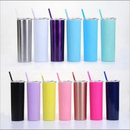 Insulated Tumbler Stainless Steel Vacuum Straight Cups Water Bottle Beer Coffee Mug Glasses Lids Straws 20Oz Double Layer Drinkware B5638