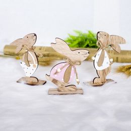 Easter Rabbit Wood Decoration Ornaments Home Easter Egg Ribbon Stand DIY Ornament Party Children Toys yq00893