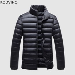 Down Jacket Men Winter Casual Coat Ultra Thin Slim Quilted Jackets Korean Style Warm Parka Solid Outwear Men Stand Collar Puffer