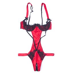 Hot Red Women Reggiseno aperto Baby Doll Lingerie sexy Erotic Nylon Tuta Intimo Crotchless Orsacchiotti Indumenti da notte Sleepwear S703