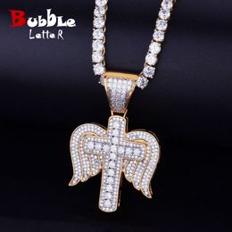 Cross Wings Necklace & Pendant Chain Charms Gold Color Cubic Zircon Men's Hip hop Jewelry For Gift