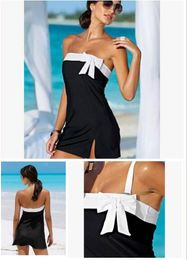New Brass Wrapped Breast Beach Dress Dress Spring and Summer Sexy Bow Skirt Siamese Swimsuit
