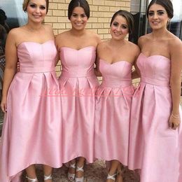 Simple Sweetheart High Low Bridesmaid Dresses Satin Cheap Maid Of Honour Dress Evening Party Gowns Formal Prom Dress A-Line Sleeveless