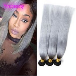 Indian Virgin Hair Extensions 3 Bundles 1B/Grey Straight Double Wefts 95-105g/piece Straight 1B Grey Ombre Hair 10-26inch