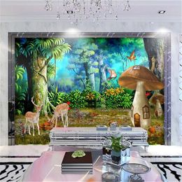 beibehang papel de parede Custom wallpaper fresco wall stickers aesthetic fantasy forest mushroom deer background wall paper