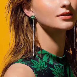 Fashion- Palm Tree Cristal Earrings Long Rhinestone Green Coconut Tree Earrings Tassels For Women Pendants Earring Sterling Silver Jewe