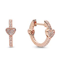 Wholesale- Heart Earrings Luxury Designer Jewellery for Pandora 925 Sterling Silver Plated Rose Gold CZ Diamond Women's Stud Earrings with Box