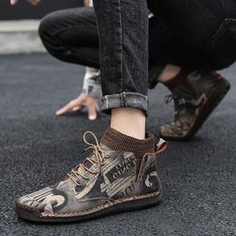 Men ankle Boots Autumn Fashion Shoes Men Casual Boots Male Brand genuine Leather Lace-up Ankle Botas Hombre Comfy Work Men Boots