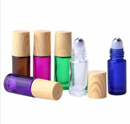 5ml 1/6 oz Thick Amber Green Purple Blue Glass Roll On Bottles Empty Essential Oil Perfume Bottles With Stainless Steel Roller Ball