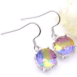 luckyshine 10 pair for womens Jewellery wedding party new round watermelon tourmaline 925 sterling silver dangle hook earrings