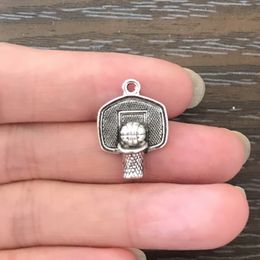 DIY Charm Basketball Hoop and Ball Charm Antique Silver Tone Sport Pendant Charm for Bracelet Necklace Earrings bookmark zipper pull Jewelry