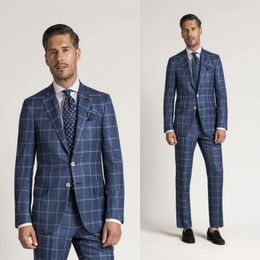 2020 New Mens Suits Wedding Tuxedos Glen Plaid Blazer Custom Made Two-button Peaked Lapel Groom Wear Business Suit Jacket+pants