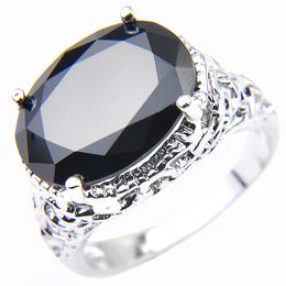 Luckyshine Women Jewelry Black Oval Onyx Rings 925 Silver Crystal Zircon Fashion Vintage Rings Jewelry Size 7 8 9