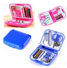 Wholesale new 100pcs Portable Travel Sewing Kits Box Needle Threads Scissor Thimble Home Tools Free shipping