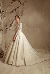 -Tony Ward 2019 vestidos de novia de manga larga encaje apliquen vestidos de novia una línea de estilo rural más tamaño joya vestido de novia vestido de novia