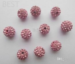 -La mejor moda CALIENTE 10 mm Rosa Micro Pave CZ Disco Bola Grano de cristal Pulsera Collar Beads.DIY para pulsera puede elegir color