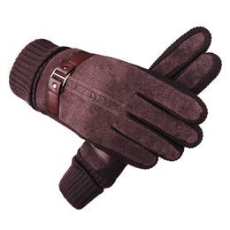 Fashion- Touch Screen Soft Feel Fully Lined Winter Warm Walking Mittens Leather Driving Gloves Men Black Brown