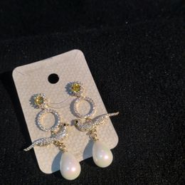 Fashion-sterling Silver Needle Super-shining Zircon Bird Earrings Temperament Flower Pearl Ring Fashion Earrings