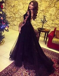 2020 Sexy side Slit Black Prom Dresses Lace Long Sleeve Elegant Formal Evening Gowns Party Long Prom Dresses For Woman vestidos de gala