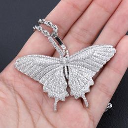 New Fashion 18K Gold Plated Pink Cubic Zirconia Mens Womens Bling Butterfly Pendant Necklace Hip Hop guys Jewellery Bijoux for Lovers