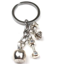 Hot New Fashion Accessorie Keychain Mini Dumbbell Barbell Charm pendant Key Ring Fitness Charm Key Chain Kettlebell dumbbell Gift 330