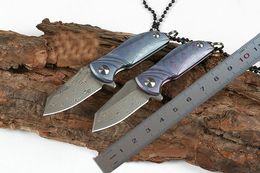 Special Offer 2 Handle Colours VG10 Damascus Steel Small Flipper Folding Knife EDC Necklack Chain Knives TC4 Titanium Alloy Handle Gift Knive