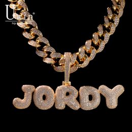 Custom Bubble Letters Necklace With 20mm Cuban Chain Name Men's Zircon Pendant Commission Gift Jewelry