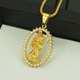 New Arrival Halloween Diamond Hollowed Skeleton Portrait Gold Silver Pendant Necklace Chain Hip Hop Jewellery Gifts for Men and Women for Sale