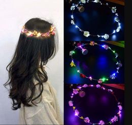 LED Light Flower Wreaths Bohemia Style Wedding Party Bride Children Headwear Decor Glow Floral Crown Beach Holiday Garland LED Lighted Toys