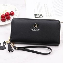 Wallet Women PU Leave Decoration Multifunctional Large Capacity Long Card Holder Wallet Mobile phone bag