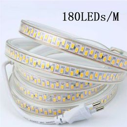 180 LEDS Su Geçirmez LED Şerit Işık SMD 5730 110 V 220 V Bant Güç Beyaz Sıcak Beyaz 50 M